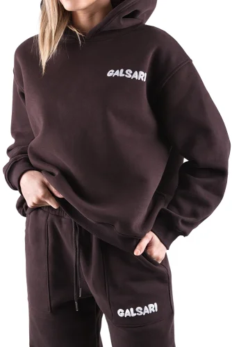 MIKINA S KAPUCŇOU GLSR OVERSIZED DARK BROWN